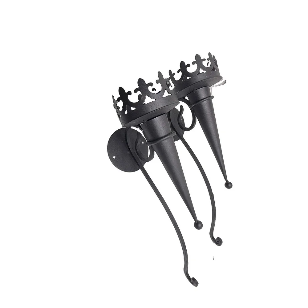 Pair Gothic Iron Candle Wall Sconces 18.75
